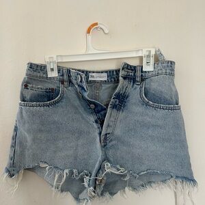 Zara Blue Jean Shorts Distressed Frayed Hem